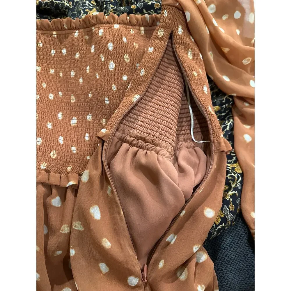 Wilfred Aritzia Tempest Chiffon Smocked Tier Polka Dot Mini Dress Large